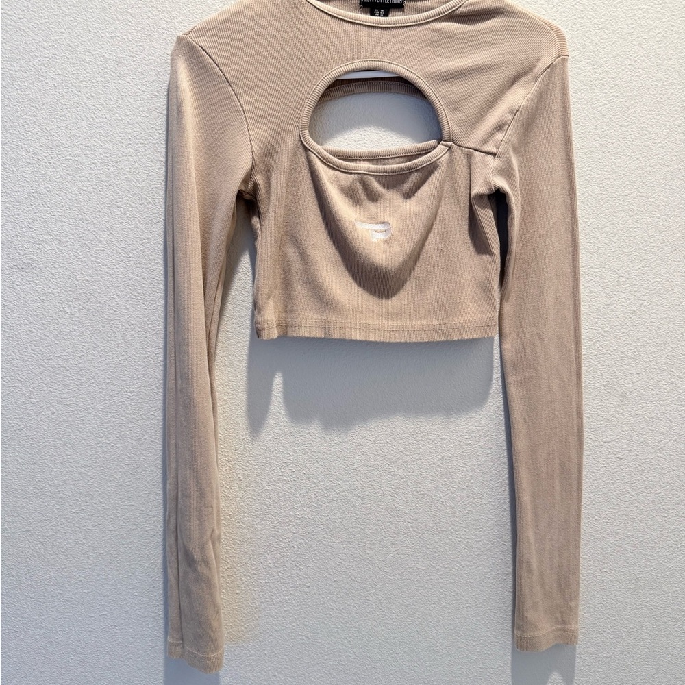 PrettyLittleThing Beige Cutout Long Sleeve Bodysuit